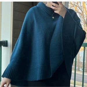 Portolano Lambswool angora blend  teal Sweater Poncho one size cottagecore